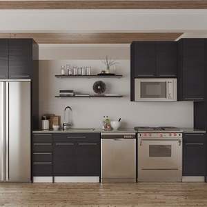 SANTOPOVA Modern Modular <b>Kitchen</b> <b>Cabinet</b> Set with Matte <b>Black</b> Wood Grain Finish - Product Image 1