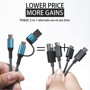 Cáp <span class=keywords><strong>USB</strong></span> C 2 Trong 1 Bện Nylon Chất Lượng Cao Sang <span class=keywords><strong>USB</strong></span> C, Bộ 3 Gói 60 W Cho Điện Thoại Di Động Cáp Sạc Nhanh - Product Image 2