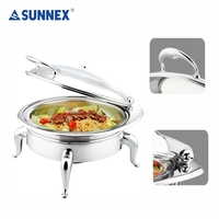 Réchaud de buffet série Gênes en acier inoxydable 304, 6,8 L, pour hôtels, avec pieds courbes et contrôle manuel de la température