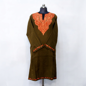 Embroidered Cotton Loose Kashmiri Pheran Kurti Long Sleeve Traditional Muslim <b>Dress</b> for Women Ethnic Winter Wear - Product Image 1
