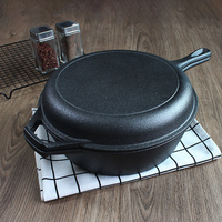 Panci Oven Belanda Bulat Anti Lengket 2 in 1, Panci Casserole Besi Cor Laris Manis untuk Berkemah dengan Tutup Wajan