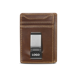 LZ Porte-<span class=keywords><strong>carte</strong></span> d'identité mince en cuir de vachette pleine fleur pour hommes Portefeuille à clip magnétique avec poche avant Style mini pochette antivol - Product Image 2