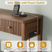 Console moderne mi-siècle cannelée avec station de charge, 3 tiroirs, prises et port USB-C, étagère ouverte, table d'entrée