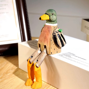 긴 다리 오리 수제 나무 조각 작은 장식품 나무 조각 재미 기발한 사무실 데스크탑 장식 선물 - Product Image 3