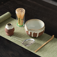 Ensemble de 5 bols à matcha en céramique émaillée, Chawan japonais avec bec verseur, fouet en bambou Chasen, tamis, logo personnalisé, coffret cadeau pour le thé matcha