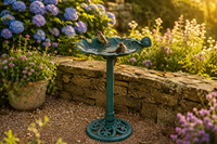 Bain d'oiseaux solaire écologique LeafResin, style Art Déco, finition bronze antique, résistant aux intempéries, pour extérieur, sur piédestal, pour oiseaux aquatiques