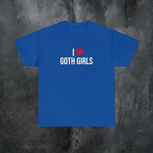 T-shirt I Love Goth Girls blu, maglietta unisex divertente da regalo - Product Image 1
