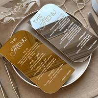 Carte de Menu de Mariage Personnalisée en Acrylique Miroir de Luxe Or Argent, Carte de Vœux en Acrylique pour Fête de Mariage et Réunion