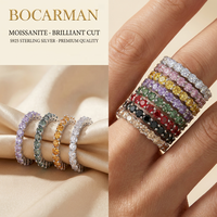 BOCARMAN Bague d'éternité en argent sterling 925 plaqué rhodium 3,0 mm avec moissanite colorée, alliance de mariage, vente en gros d'usine, prête à être expédiée