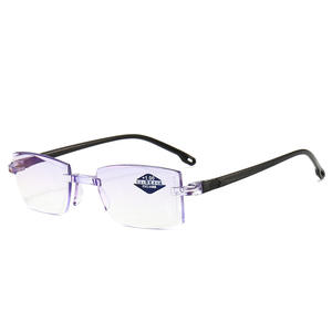 Lunettes de lecture bifocales améliorées sans monture, à bords coupés, bloquant la lumière bleue, verres PC violets, unisexe, double usage - Product Image 2