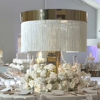 Support floral en acier inoxydable doré avec rideau de franges pour mariage, décoration de table, centres de table pour réceptions de mariage
