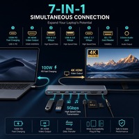 Hub USB-C 7 en 1, adaptateur multiport, 4K, 100W PD, station d'accueil en aluminium à charge rapide pour MacBook Pro/iPad/ordinateur portable, en stock