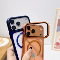 Étui de téléphone magnétique en PC électroplaqué avec protection d'objectif d'appareil photo rabattable, béquille, coque de protection rigide transparente pour iPhone 18 Pro Max