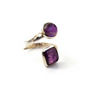 2023 nouveauté 925 argent pierres précieuses anneaux réglable véritable améthyste ouvert bijoux en argent Sterling lunette réglage incrustation anniversaire - Product Image 2