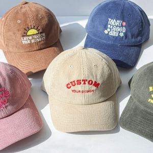 หมวกเบสบอลกีฬาแบบขายส่งสั่งทำได้ 5 แผง สำหรับผู้ชายและผู้หญิง ผ้าคอร์ดูรอย ปีกโค้ง ระบายอากาศได้ดี กันน้ำ ปรับขนาดได้ ปักลาย 3 มิติ - Product Image 1