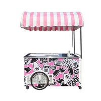 Gerobak Jajanan Modern dari Baja Anti Karat & Aluminium dengan Display Es Krim Soft Serve untuk Camilan, Permen, Keripik, dan Makanan Ringan Lainnya