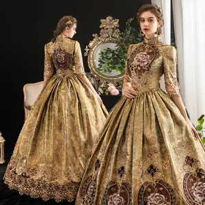Robe victorienne en or, style Renaissance médiéval pour femmes, Costumes reine