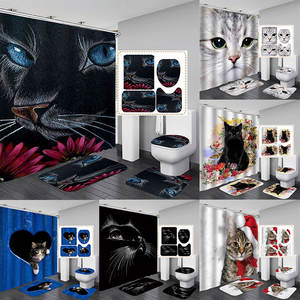4 pezzi carino gatto nero occhi graduali tenda da doccia per il bagno - Product Image 1