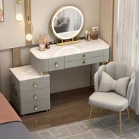 Petit bureau de maquillage avec miroir, ensemble de coiffeuse blanc rose gris avec tiroir de rangement pour chambre à coucher