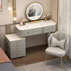 Tocador de maquillaje pequeño con espejo, juego de mesa de tocador blanco, rosa y gris con cajón de almacenamiento para dormitorio - Product Image 6