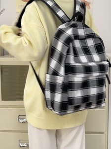 Borsa estiva fresca per studenti piccola zaino in tela da 14 pollici a quadretti stile College impermeabile con funzione di moda - Product Image 3