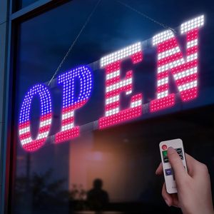 40 In X 14 In American Flag Led Open Sign With <b>Remote</b> <b>Control</b> Dimmable Brightness Flash Modes Easy Hang - Product Image 1