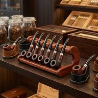 Support de pipe traditionnel en bois de Sapele, artisanal et réutilisable, support de présentation créatif en forme de C, décoration de bureau de direction