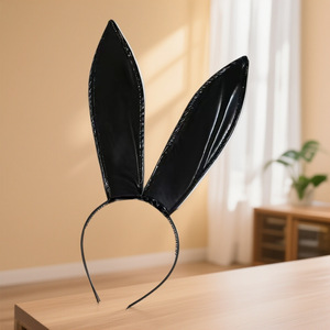 Golden Shuttle Weaving Fun Mirror Leather Bunny Ear <b>Headband</b> <b>Black</b> Party Costume Accessory Women Sexy Roleplay Cosplay Hat - Product Image 3