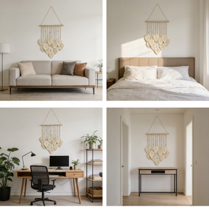Décoration murale en macramé fait main en forme de feuille, tapisserie bohème, art mural rustique pour la vente au détail, <span class=keywords><strong>le</strong></span> dropshipping et la vente en gros - Product Image 3