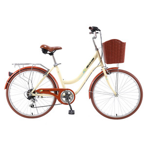 Bicicletta da Città Monomarcia da <span class=keywords><strong>Donna</strong></span> di Produzione Cinese con Cestino Anteriore, <span class=keywords><strong>Bici</strong></span> da <span class=keywords><strong>Donna</strong></span> Classica per Spostamenti Urbani, Bicicletta da Città Pieghevole - Product Image 1