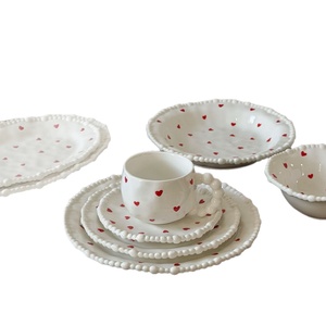 Korean Ins Style Pearl Love Irregular Hand-Pressed <b>Ceramic</b> <b>Plate</b> Cup and Saucer Dessert Dish Snack <b>Plate</b> Bowl Microwave Safe - Product Image 5