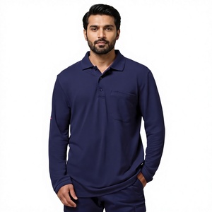 Polo à manches longues bleu marine avec logo personnalisé, respirant, en coton, uniforme de travail pour hommes, poche poitrine, vente en gros Australie - Product Image 1