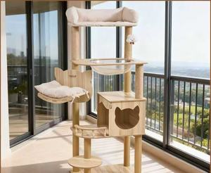 Modern Çevre Dostu Kedi Tırmanma Çerçevesi Ağacı Entegre Yatak Tırmalama Direği Yarım Daire Kedi Evi 4 Katlı Karton 150cm Yüksekliğinde - Product Image 6