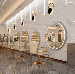 <span class=keywords><strong>Miroir</strong></span> décoratif <span class=keywords><strong>mural</strong></span> circulaire en alliage d'aluminium <span class=keywords><strong>doré</strong></span> à éclairage arrière tactile unique - Product Image 3