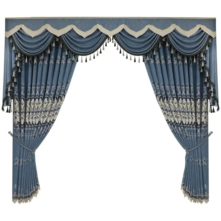 Embroidered Fabric Turkish Style Curtain Lace Curtains Luxury Living Room Woven Grommet China Suppliers Royal Home in Gray Color