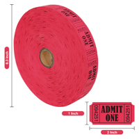 Rouleaux de billets d'entrée pour événements caritatives et de carnaval 1"x2", Rouge vif 150 g/m² Numéros de série pré-découpés Billets de tombola 2000 unités par rouleau