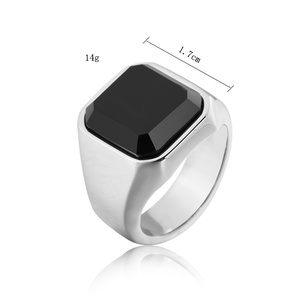 Fine Black Onyx Rings Aço Inoxidável Quadrado Ágata Signet Anéis para Homens Moda Pinky Thumb Ring Jóias Jóias dos homens - Product Image 6