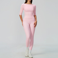 Ensemble de yoga pour femme, T-shirt à manches coude longues effet seconde peau, coupe ajustée, taille haute, effet galbant fessier, tenue d'entraînement pour Pilates