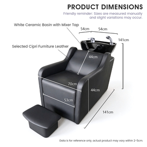 Sillón de peluquería moderno de cuero sintético marrón con lavabo de cerámica y reposapiés para lavacabezas de barbería - Product Image 6