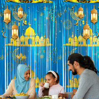 Rideau de fond en franges métalliques personnalisées en forme de château de lune pour la décoration murale de fête de l'Aïd Ramadan Moubarak