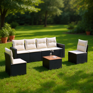 Ensemble de canapés en rotin noir pour l'extérieur avec coussins, mobilier de jardin contemporain, design tissé en PE imperméable - Product Image 2