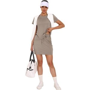 Conjunto de Falda de 2 Piezas para Mujer, Manga Corta, Cuello Redondo, Tejido de Punto, Informal, Transpirable, para Todas las Temporadas, con Bolsillos, Ideal para Viajar - Product Image 6