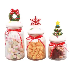 hot sale airtight handmade custom sealed Christmas ceramic lid jar storage food container glass spice storage jar