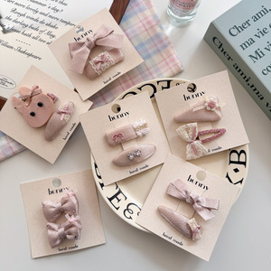 Noeud en tissu pailleté rose doux pour enfants, clips à cheveux mignons en forme de lapin, accessoires, <span class=keywords><strong>frange</strong></span>, cheveux courts, côté - Product Image 2