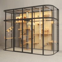 USMILEPET Villa pour chat en bois massif aux coins arrondis, cage panoramique en verre, vue complète, cage sécurisée transparente, maison pour chat DIY, enclos de luxe pour chat