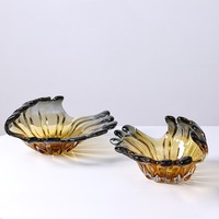 RYLAVA Verre soufflé à la main, dégradé ambre noir, en forme de feuille, style Art Déco moderne et de luxe léger, pour le rangement de fruits et de collations, Baptême, Bar Mitzvah