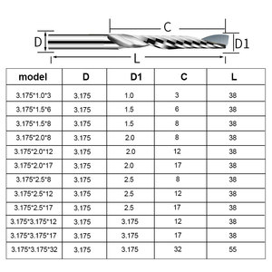 Fraise à spirale à une dent en acier, diamètre de coupe 1,0-3,175 mm, longueur 3-32 mm, pour routeurs CNC - Product Image 4