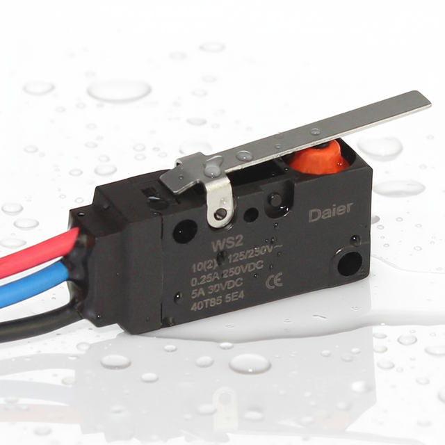 10A 125/250VAC 5A 30VDC IP67 Waterproof Spdt Micro Limit Switch 3 Pin with Middle Removable Lever and 20AWG 200mm Wire
