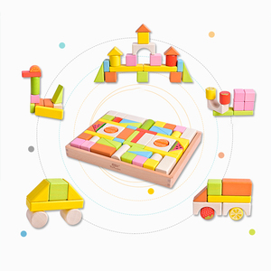 Children 55 Pcs Beech Wooden Building Blocks Sets Diy Stacking Makeup Kit Games Montessori Educational Toys for Kids Boys Girls - Product Image 2