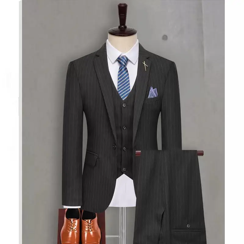 MTM Tailor Custom Suit Bespoke Mens Casual Suit Trend Business Is Decorating Body Coat Best Man Wedding Dress Stripe 3 Piece Set